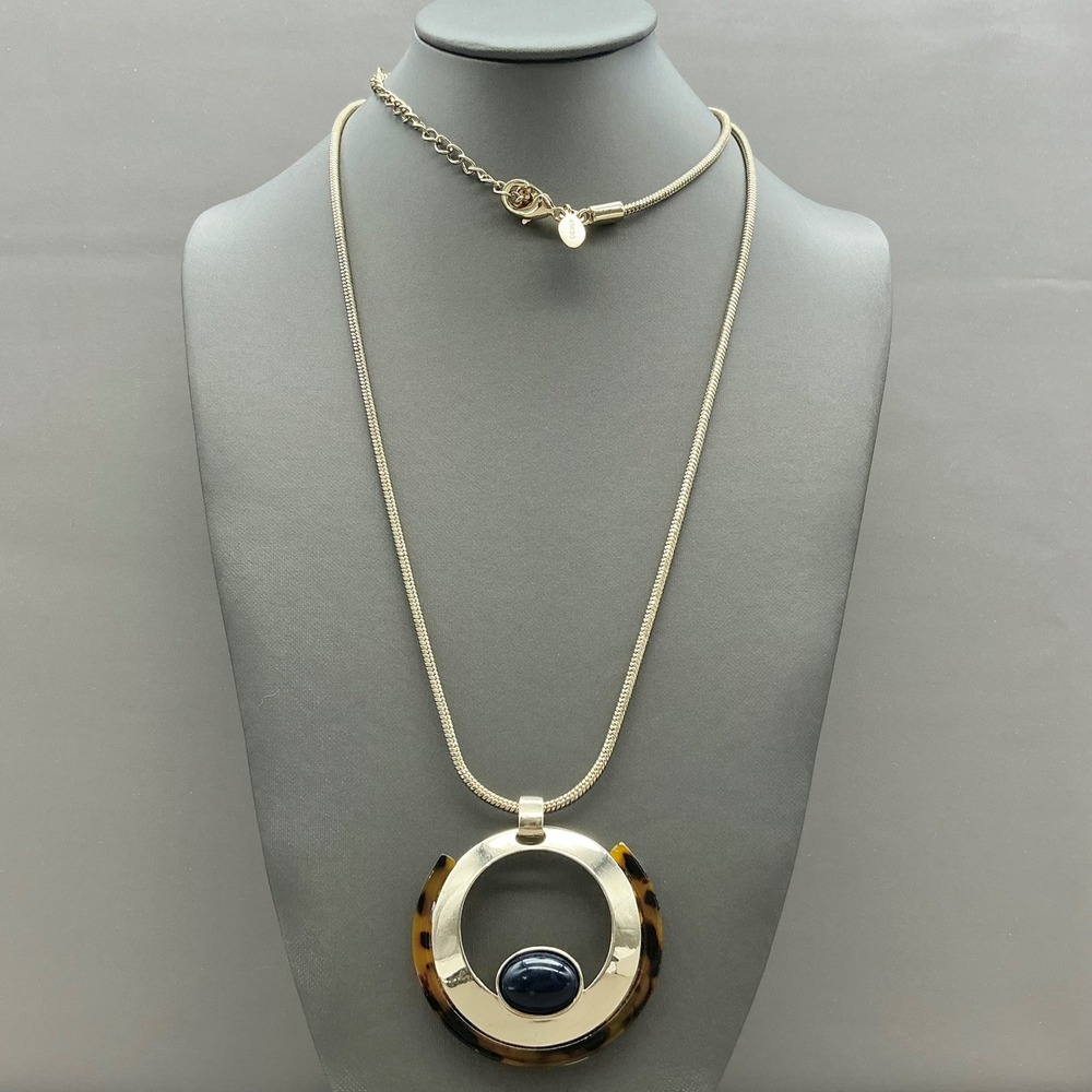 Chico's Necklace Gold Tone Snake Chain Tortoise Lucite Pendant Statement 34"